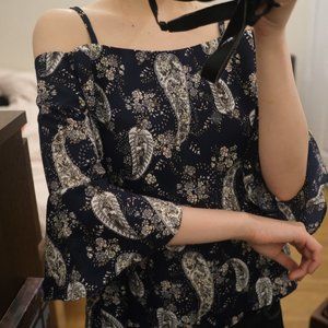 Navy Paisley & Floral pattern Off Shoulder Blouse